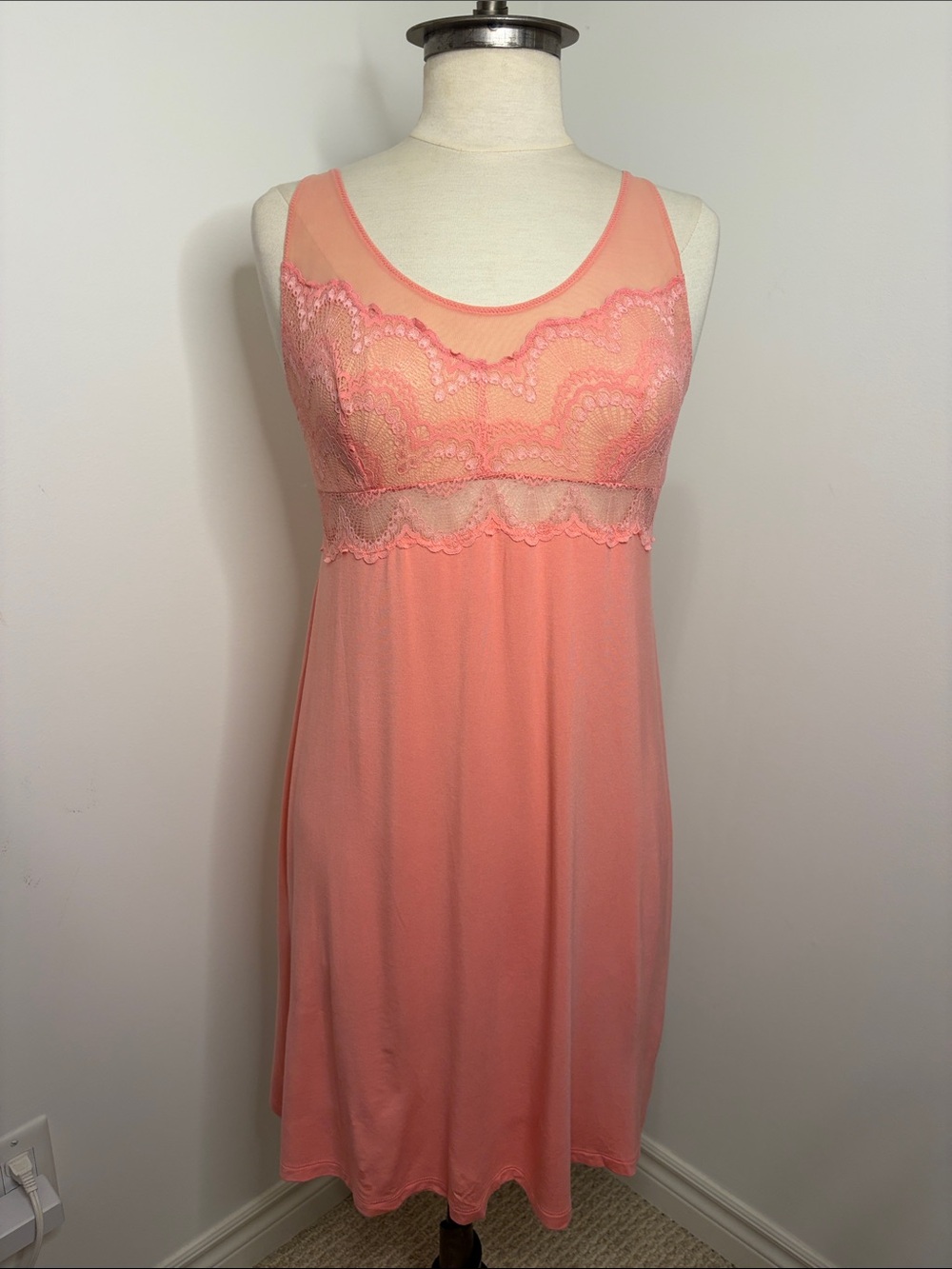 LA VIE EN ROSE Pink Lace Mesh Chemise Slip Dress SIZE MEDIUM